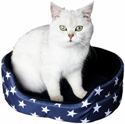 Mixse Round Waterproof Oxford Pet Beds with Cushion Anti-slip Sofa Bed for Cats / Puppies / Small Dogs 5 Colors 3 Sizes,Blue Star Medium