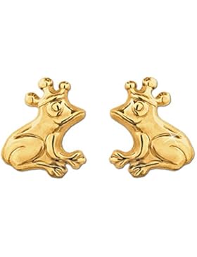 CLEVER SCHMUCK Goldene Ohrstecker 8 mm Frosch mit Krone glänzend 333 GOLD 8 KARAT