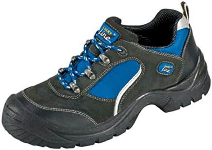 Safety Shoes S1 "Göhren" in Sport Shoe Look, Suede Leather, Steel Cap, Non-Slip PUR Outsole - black-blue, UK 6