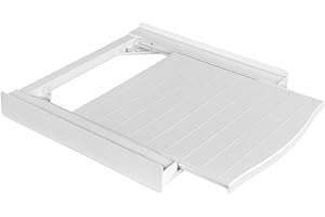 Xavax Zwischenbaurahmen mit Ausziehplatte aus Kunststoff (Verbindungsrahmen für Waschmaschine und Trockner, Zwischenbausatz mit Auszug als Ablage für Wäschekorb, inkl. Zurrgurt) weiß