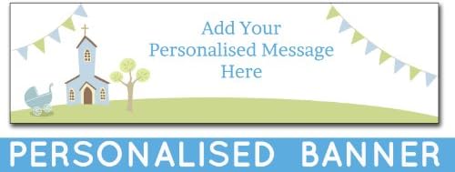 Personalised Banner Baby Boy Christening Large and Small Sizes (40" X 11") C-BOY-1-S