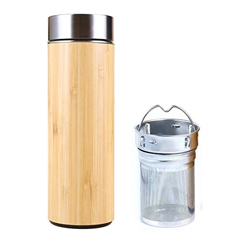 SLOSH Bottiglia tè Teiera Teiere Infusore Filtro Tazza Viaggio Termica tè caffè Borraccia Acqua Thermos Infusione Senza Bpa Acciaio Inox Bambú 450 ml