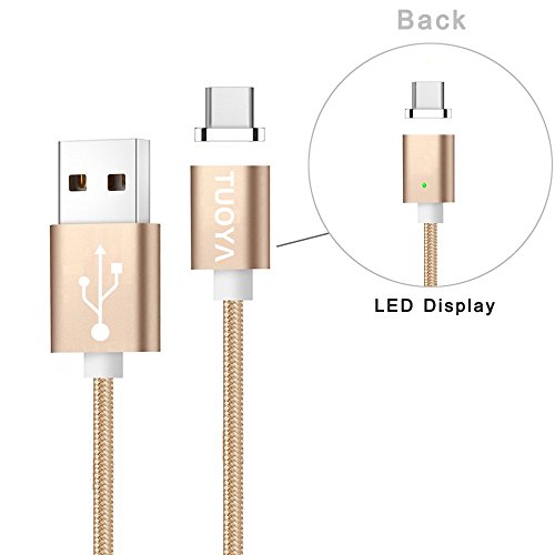 [Die neue Version]Magnet USB C Kabel auf USB 3.0 A- Lebenslange Garantieserie -TUOYA Magnetisches USB-C Ladekabel- Fast Charging-Magnetisches Type C Ladekabel Kabel – Type C Datenkabel Hochwertig mit LED Statusanzeige für Android Smartphones OnePlus 3 Huawai Mate Honor Google Pixel Nexus HTC Xperia Samsung Galaxy Type-C-Geräten (2*Pack Gold) - 2