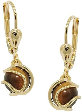 Hook Earrings 333 Gold Ball with Tiger Eye Beads