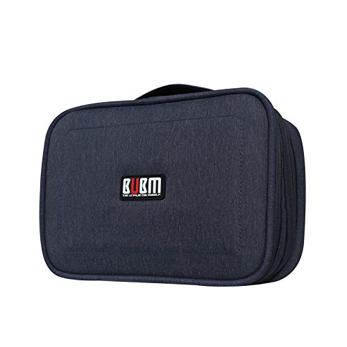 BUBM Tragbare Reisetasche mit Mehrfachfunktion Kabelorganiser Tasche mit Doppelschichten für Elektronische Zubehöre wie Netzteil, Maus und USB Stricks, Dunkelblau - 2