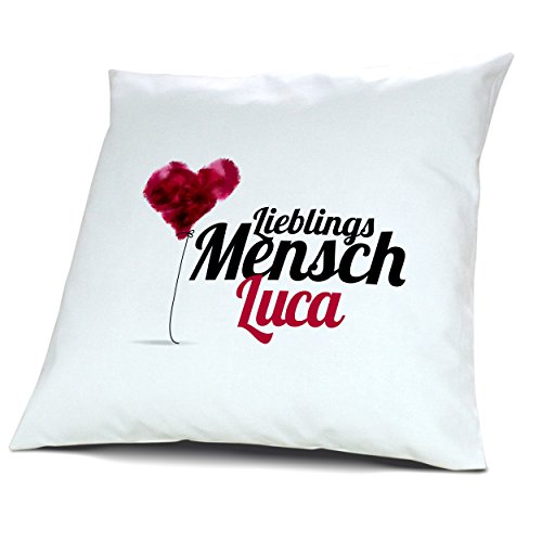 Kopfkissen mit Namen Luca - Motiv "Lieblingsmensch", 40 cm, 100% Baumwolle, Kuschelkissen, Liebeskissen, Namenskissen, Geschenkidee