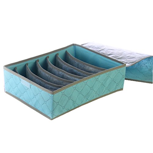 KAMIER 7 Zelle Faltbar Bambuskohle Unterwaesche Socken Aufbewahrungsbox Organizer Blau