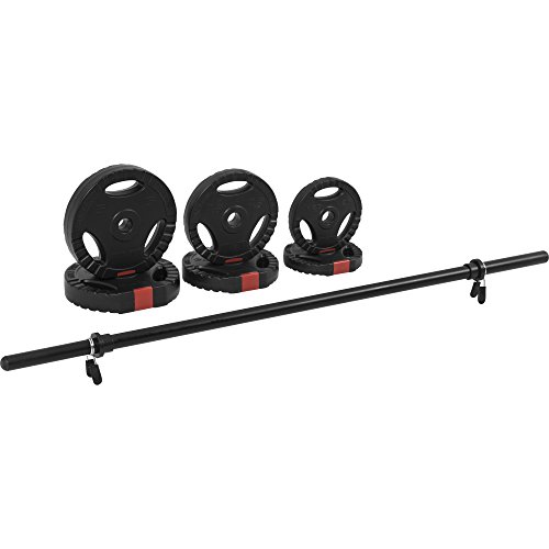 Gorilla Sports Aerobic Langhantelset Kunststoff Hantelset Gripper 20 kg mit Eingriffen inkl. 1x Aerobic Langahantelstange 120cm, 2x5kg 2×2,5kg 2×1,25kg Hantelscheiben 2 Federverschlüsse - 3