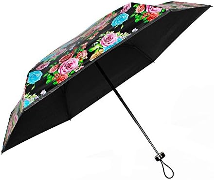 Ultra Mini(6.7"), Ultralight(7.4oz) ,Open Diameter(38.6") Travel UV Umbrella With Case for Women Purse Handbag (Red Rose(EVA case))