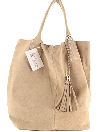 histoireDaccessoires - Bolso de Cuero de Mujer para Llevar al Hombro - SA136623GV-Miss - BeigeBeige, TU