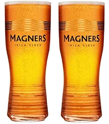 Verres à Cidre Magners – Lot De 2, Verre Trempé Officiel, Logo Imprimé, Base Nucléée Pour Garder La Mousse, 19,5 Cm De Haut