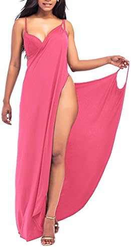 Hemkry Women Beach Dress Spaghetti Strap Backless Bikini Swimsuit Cover Up Pink 4XL