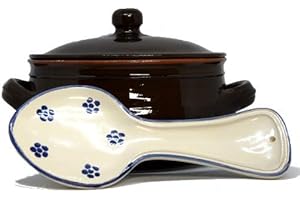 Colì Maioliche e Terrecotte dal 1650 Tegame Bruna Terracotta, Marrone, 24x24x17 cm con Coperchio e Posa Cucchiaio