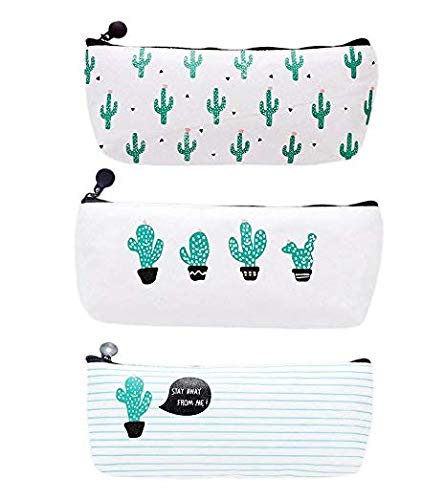 Preisvergleich Produktbild 3 Packung Leinwand Mäppchen Kaktus Muster für Studenten und Büroangestellten