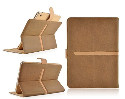 Jellybean Wildleder Geldbörse Leder Flip Cover Schutzhülle für iPad Air 1, 2 plus Eingabestift – Braun Hellbraun