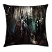 Produktbild Yinorz Fantasy World Throw Pillow Cushion Cover, Cybernetics Figures Deep in Forest Futuristic Artificial Evil Fighters Theme, Decorative Square Accent Pillow Case, 18 X 18 inches, Blue Red