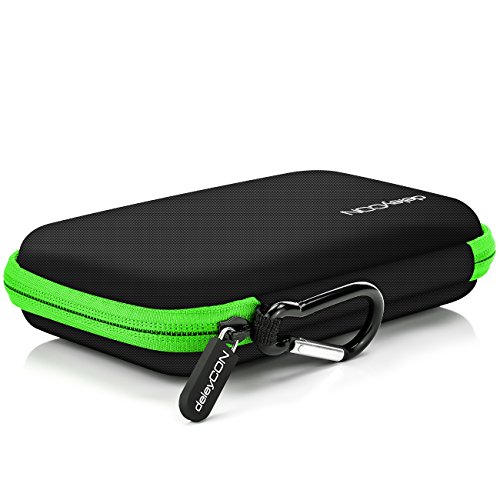 deleyCON Festplattentasche / Festplatten Case / HDD Case – für 2.5 Zoll Festplatten und SSD – Robust & Stoßsicher – 2 Innenfächer / Netztaschen – Schwarz/Grün - 4