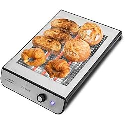 Cecotec Grille-pain Plat Horizontal Turbo EasyToast Basic. 3 Résistances en Quartz, 6 Niveaux de Puissance, Plateau Ramasse-miettes, Espace Range-câbles, Finitions en Acier Inoxydable, 900 W.