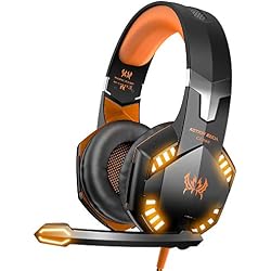VersionTECH. Auriculares Gaming Cascos PS4 con Microfono, Diadema Ajustable, Bass OverEar 3,5mm Jack, Luz LED, Control de Volumen, Bajo Ruido para PS4/Xbox One/Nintendo Switch/PC/Móvil (Naranja)