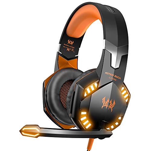 VersionTECH. Auriculares Gaming Cascos PS4 con Microfono, Diadema Ajustable, Bass OverEar 3,5mm Jack, Luz LED, Control de Volumen, Bajo Ruido para PS4/Xbox One/Nintendo Switch/PC/Móvil (Naranja)