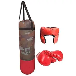Kmc kidoz Military Green Children Kids Boxing Kit with Punching Bag, Gloves and Headgear