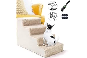 Masthome Escalera para Mascotas, Escalera para Perros de Plástico de 4 Escalones, Escalera para Animales Antideslizante, Adecuada para Cachorros, Gatos y Perros Mayores, Soporta hasta 23 kg, Beige
