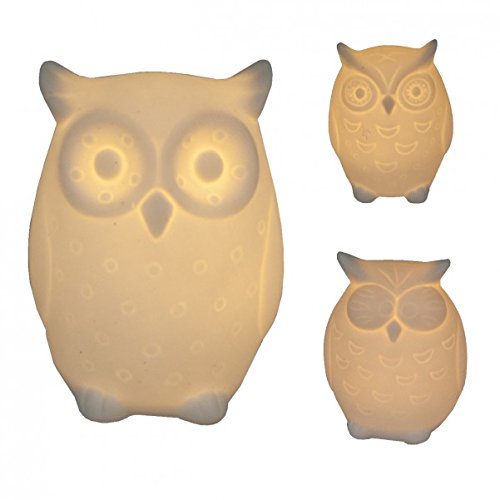 Preisvergleich Produktbild Keramik Eule mit LED - Uhu Dekoleuchte Dekolicht Kauz Stimmungslicht