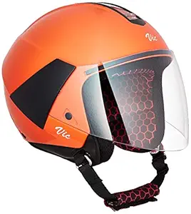 Steelbird SBH-5 VIC Female High Impact ABS Shell Material Helmet with Plain Visor, Glossy Coral Orange, 580 mm