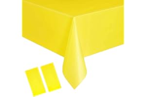 YAAVAAW 2 Piezas 137 * 274cm Mantel Desechable con Amarillo,Mantel de Plastico Rectangular Impermeable y Antimanchas,Decoración de Mesa para Cumpleaños Infantil,Exterior Jardin,Fiesta,Bodas,Navidad
