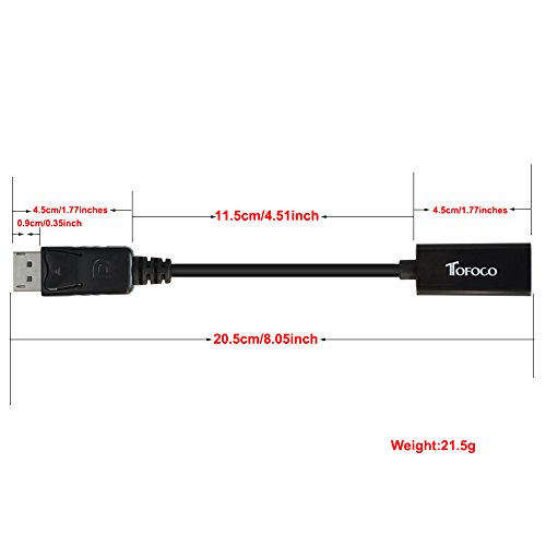 DP auf HDMI Aktive Adapter, TOFOCO DisplayPort Stecker zu HDMI Buchse mit Audio Konverter Full 1080P HDTV Adapter für PC, Laptop, Macbook – Schwarz - 5
