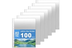 ZOOQUE Fundas Plástico A5 Transparente Perforada, 100 Unidades, Multitaladro, 120 µ Para Folios, Proteger Papel, Archivos y Documentos