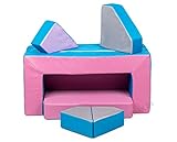 Kindersofa Schaumstoff Spielsofa mit Bettfunktion 4in1 Matratze Spieltisch Puzzle, Sofa Spielzeug (Rosa) - 8