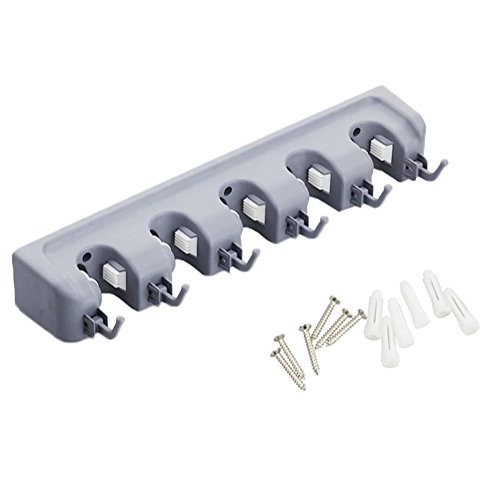 MPTECK @ Gerätehalter Besen Besen-Halter Storage-Mopp-Besen Wandhalterung 5 Position 6 Haken für Besen Mopp Gartenwerkzeuge Pinsel - 3