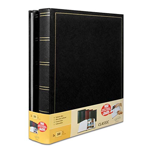 Brepols Jumbo - Juego de 2 álbums de Fotos Tradicionales (100 páginas, 500 Fotos de 10 x 15), Color Negro