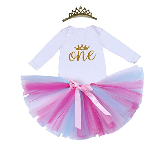 BabyPreg 3pcs bébé Filles 1er Anniversaire Robe Tutu Jupe Onesie Bandeau Outfit (XL / 12-18 Mois, Blanc Violet 2)