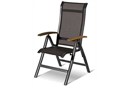 HARTMAN Alice Multipositionssessel in Xerix-Black, solides Aluminiumgestell, Sitzfläche aus hochwertiger Textilene, ca. 68 x 62 x 111,5 cm, Rückenlehne verstellbar, Teakholz-Armlehne, wetterfest