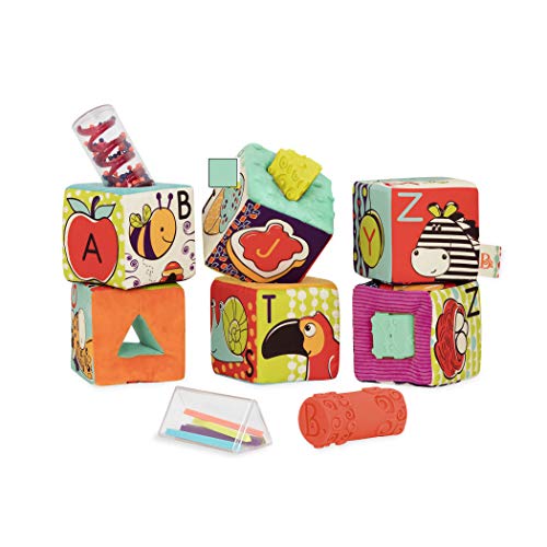 B. Toys - ABC Block Party Baby Blocks - Soft Fabric Building Blocks for Toddlers - Educational Alphabet Blocks with 6 Textured Toy Blocks & 5 Shapes - Grab & Stack Blocks - Bpa Free