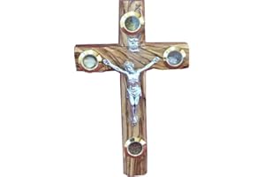 Zuluf 16cm Wall Catholic Cross Olive Wood Christian Gift Metal Crucifix - CRS044