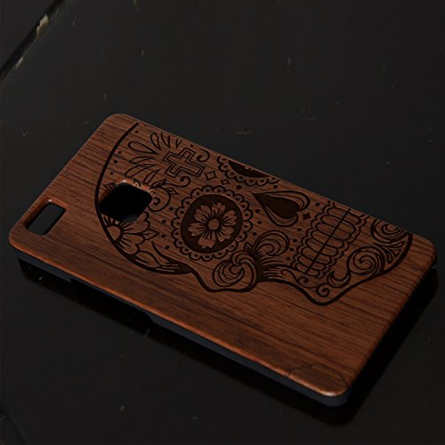 Sunroyal   Funda Madera Huawei P9 Lite Wooden de Bamb   Natural de la Trasera Cubierta Lujo Bumper Shell para el Huawei P9 Lite  Ultra Slim  Retro Carcasa Absorci  n de Impactos Madera Real Duro de Parachoques M  vil -Skull Cr  neo