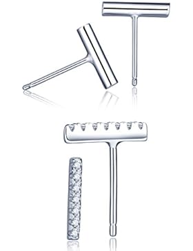Yumilok 925 Sterling Silber Zirkonia Stab Stäbchen Ohrstecker Ohrringe Ohrschmuck Bar Earrings für Damen Frauen...