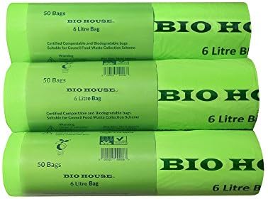BIO HOUSE Compostable Bags by 6 L x 150 Biodegradable Kitchen Caddy Bin Liners For Food Waste