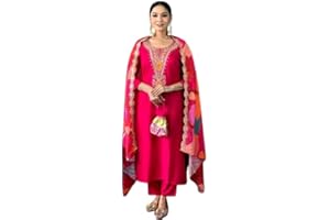Sambhav Quilt Hub Festliche Chinon-Seide für Damen mit bestickter gerader Kurta mit Hose und Seidenmischung, bedruckte Dupatta-Sets