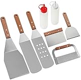8Pcs Kit Accessoires Barbecue - Plaque de Cuisson Professionnelle en Acier Inoxydable Robuste Spatules pour Barbecue - Idéal pour Teppanyaki, Grillades et Plaques de Cuisson - Kit Cadeau Grill