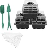 HO2NLE 3 Pack Zimmergewächshaus Anzucht Set Kunststoff Anzuchtschalen Setzling Starter Tabletts mit 12 Pflanzlöchern und Deck