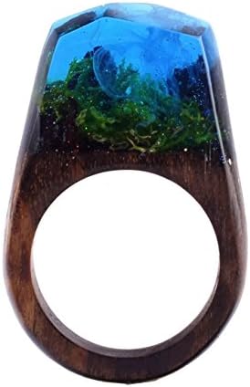Handmade Secret Natural Wood Resin Ring With Nature Scenery Landscape Inside