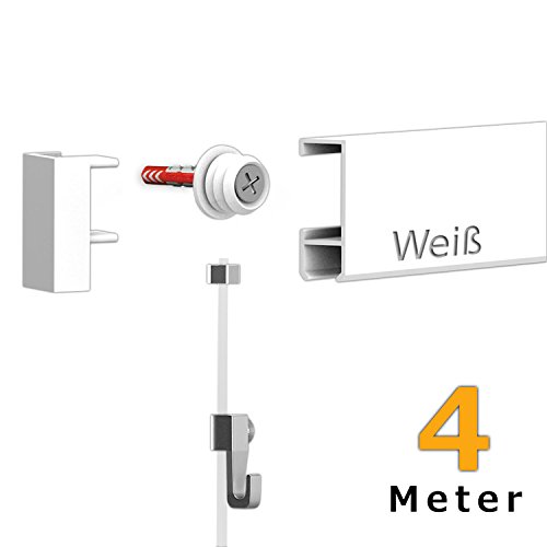 4 Meter Bilderschienen Galerieschienen - Komplett Set in weiß von Hang-it