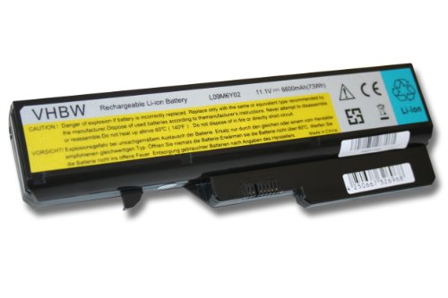 vhbw Li-Ion Akku 6600mAh (11.1V) für Notebook Laptop Lenovo IdeaPad Z560G, Z560M, Z565, Z565A, Z565G, Z570, Z570A wie 57Y6454, 57Y6455, L08S6Y21.