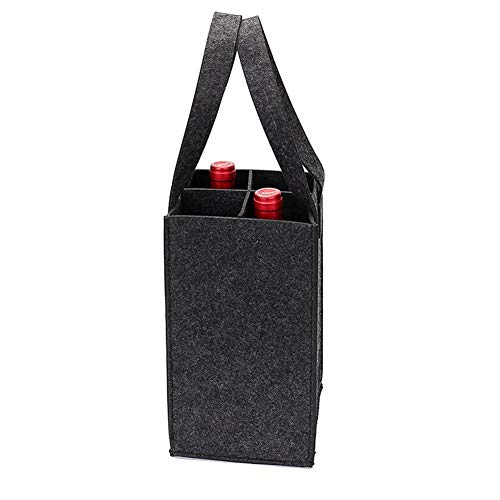 HomeYoo Sac à vin en Feutre épais avec poignée, Bouteille de vin Cadeau Sac pour la Partie de Voyage Pique-Nique d'anniversaire de Vacances,réutilisable Lavable avec diviseur (Gris foncé,4Bouteilles)