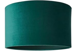 MiniSun | Small Modern Forest Green Velvet Drum Light Shade | Lamp Shades, Home Décor & Improvement Essential | 250mm Shade Width