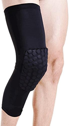 PomeLOL 1 Pair Antislip Basketball Honeycomb Knee Pads Leg Long Sleeve Protector Gear Kneepads Crashproof Sports Knee Brace Guards for Boys Girls Adult [Black Long L ]
